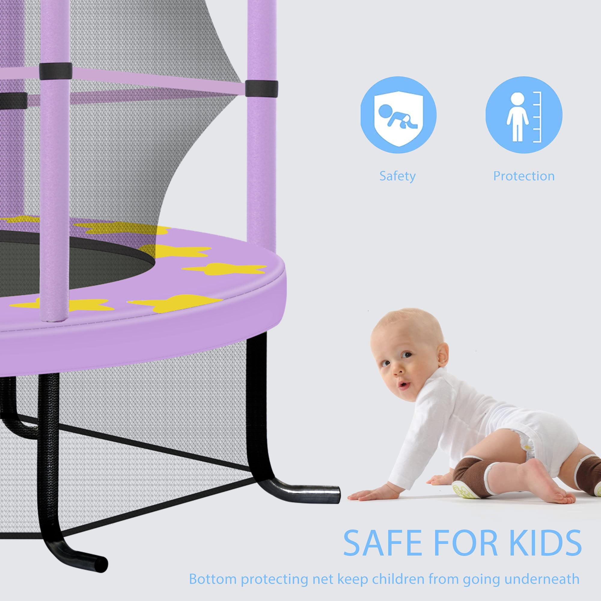 Clearance Kid Trampoline Indoor, Seizeen 4.5FT Toddler Trampoline with Enclosure Net, Mini Outdoor Trampoline with 6 L-Support