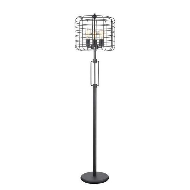 Benzara BM207453 Metal Base Caged Shade Lamp with Open Design & Circular Base, Black