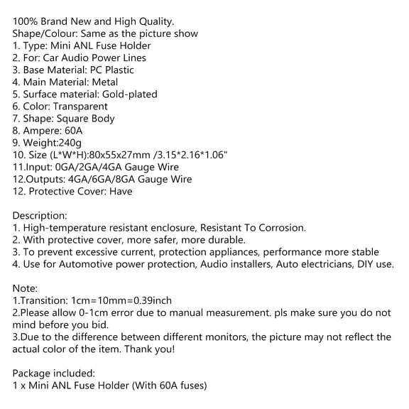 3 Way Car Mini ANL Blade Fuse Holder Stereo Audio 2 4 8 Gauge Distribution Block