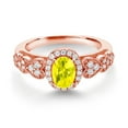 thumbnail image 2 of Gem Stone King 18K Rose Gold Plated Silver Canary Mystic Topaz and White Moissanite Engagement Ring for Women | 0.98 Cttw | Oval 7X5MM | Gemstone November Birthstone | Size 9, 2 of 3
