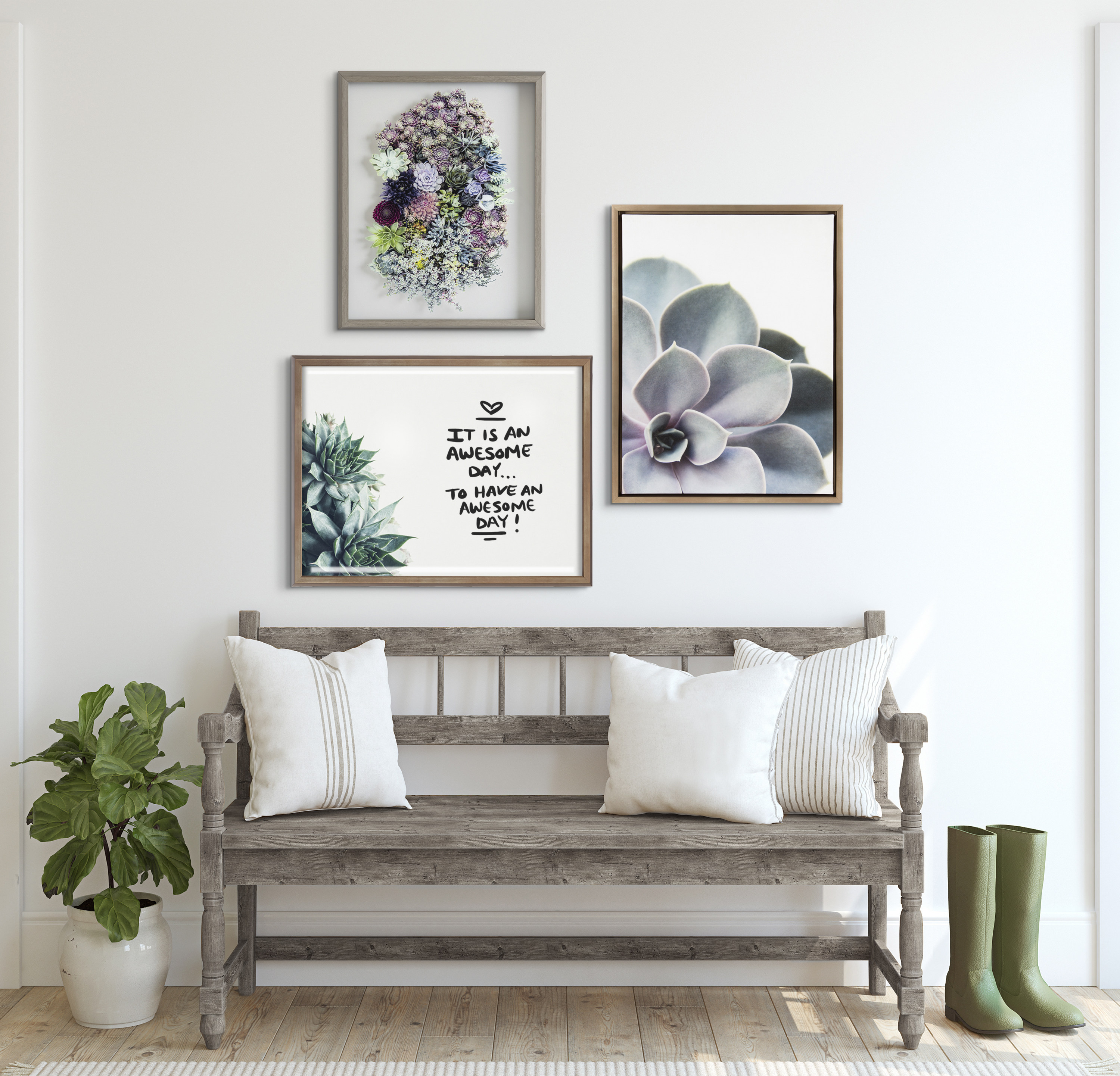 Kate and Laurel Blake Ever Green Succulent Framed Printed Glass Wall Art  Dry  Erase by F2Images, 18x24 Gold, Chic Botanical Glass Art And Dry Erase  Surface