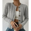 thumbnail image 5 of Cardigan Sweaters for Women Casual Button Down Cable Knit Long Sleeve Crewneck Knitted Jackets Gray XL, 5 of 9