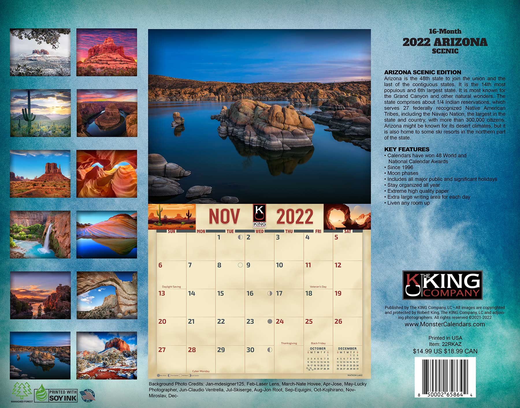 2022 Arizona Scenic Wall Calendar 16-Month X-Large Size 14X22, Arizona Landscape Calendar By The King Company-Monster Calendars - Walmart.com