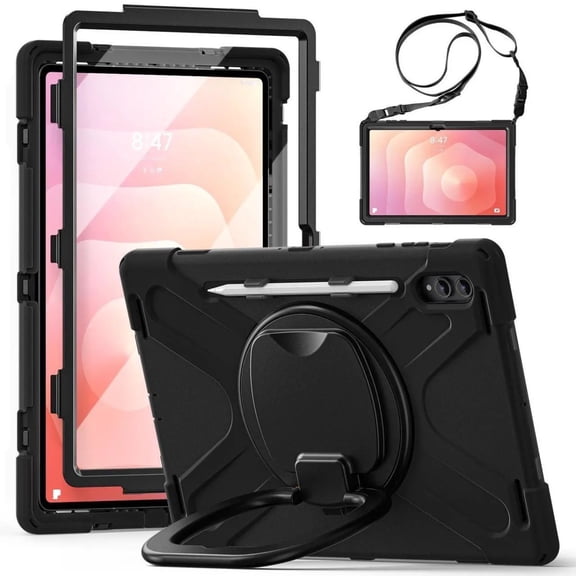 Case for Samsung Galaxy Tab S11 Ultra 14.6 inch 2025 SM-X930/X936B/X936E/X936U Shockporoof Cover with Built-in Screen Protector, Pencil Holder, Rotating Hand Strap, Stand, Shoulder Strap