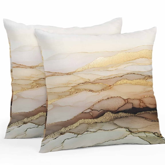 Marble Yellow Outdoor Pillow Covers Pack of 2 Gradient Gold Marbling Modern Art Waterproof Throw Pillow Covers Decorative Cushion Cases for Patio Garden Tent Balcony Couch 26x26 inch