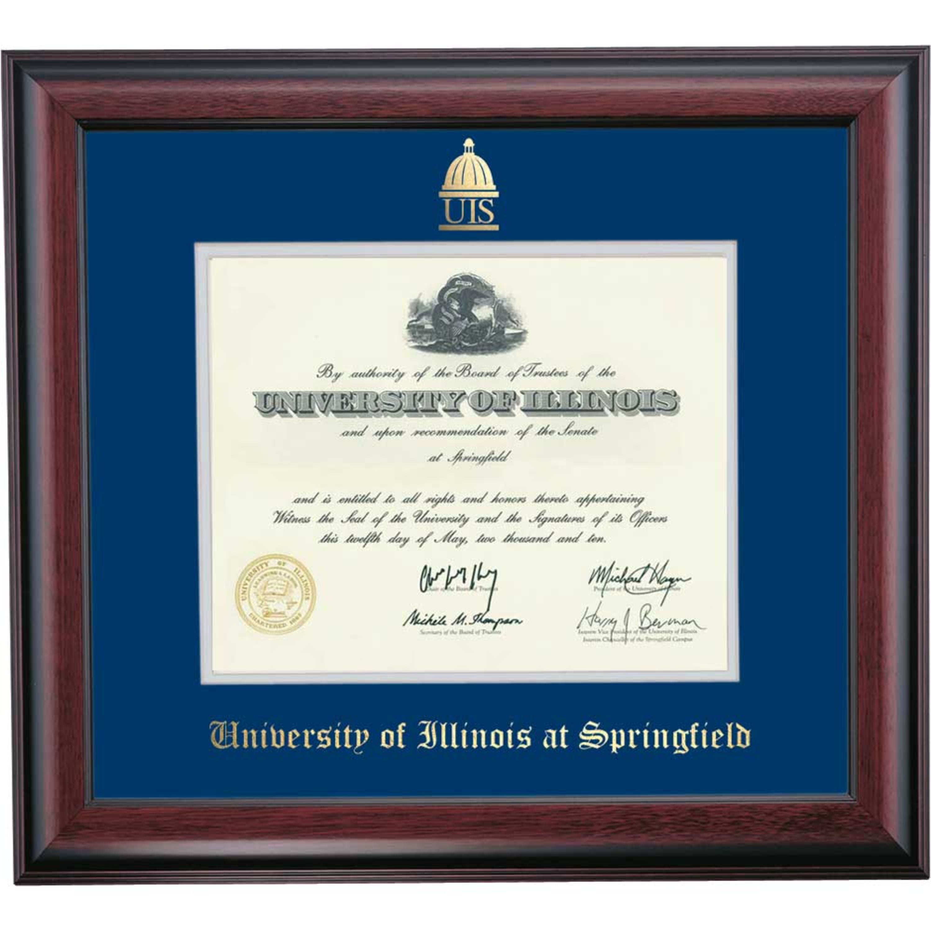 OCM Diploma Frame for University of Illinois Springfield UIS, 16" x 18" Diploma Certificates