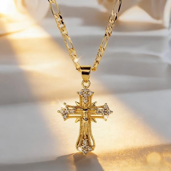Heavy Big Jesus Cross 14K White Gold Pendant for Men Christian Crucifix Chain Necklace Religious Gold Color Jewelry Collar