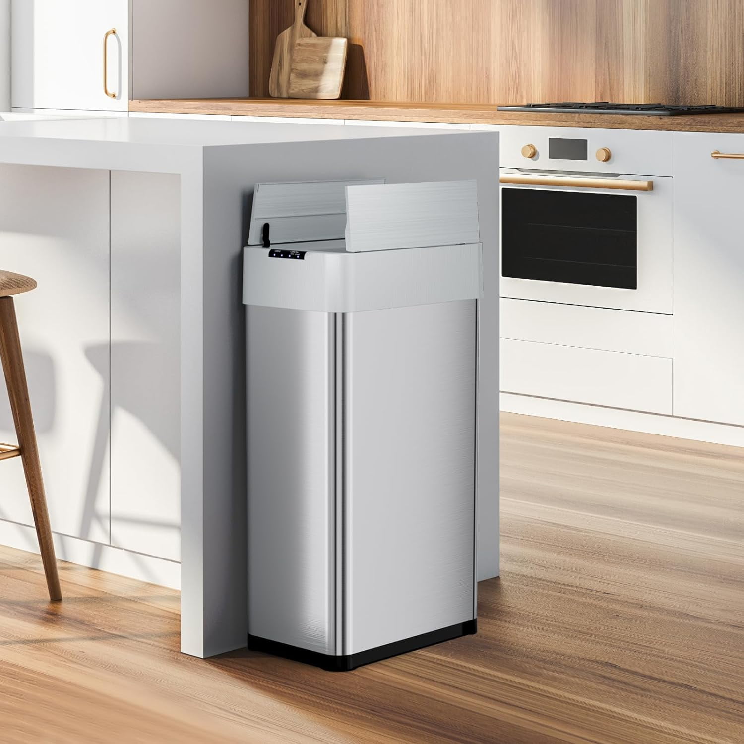 LAZY BUDDY 13.2 Gallon Touchless Motion Sensor Trash Can, Stainless Steel