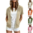 thumbnail image 7 of AKOEE Summer Jackets for Women Lightweight Zip Up Drawstring Hoodie Short Sleeve Sports Casual Sweatshirts (2XL, Pink), 7 of 7