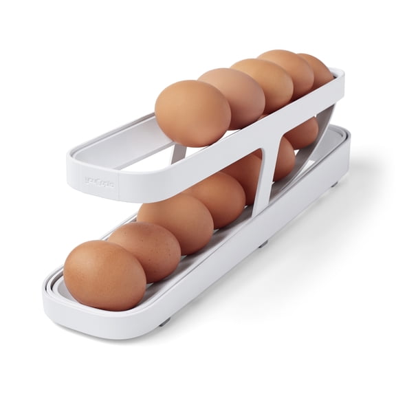 YouCopia RollDown® Egg Dispenser, Space-Saving Rolling Organizer for Fridge, Refrigerator Bin, White