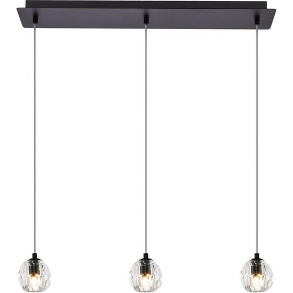 28 inch 3 Light Pendant-Black Finish-Royal Cut Crystal Type Bailey Street Home 390-Bel-4363574