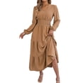 thumbnail image 4 of Zpanxa Winter Dresses for Women, V Neck Long Sleeve Smocked Waist Tiered Ruffle Hem Midi, 4 of 9
