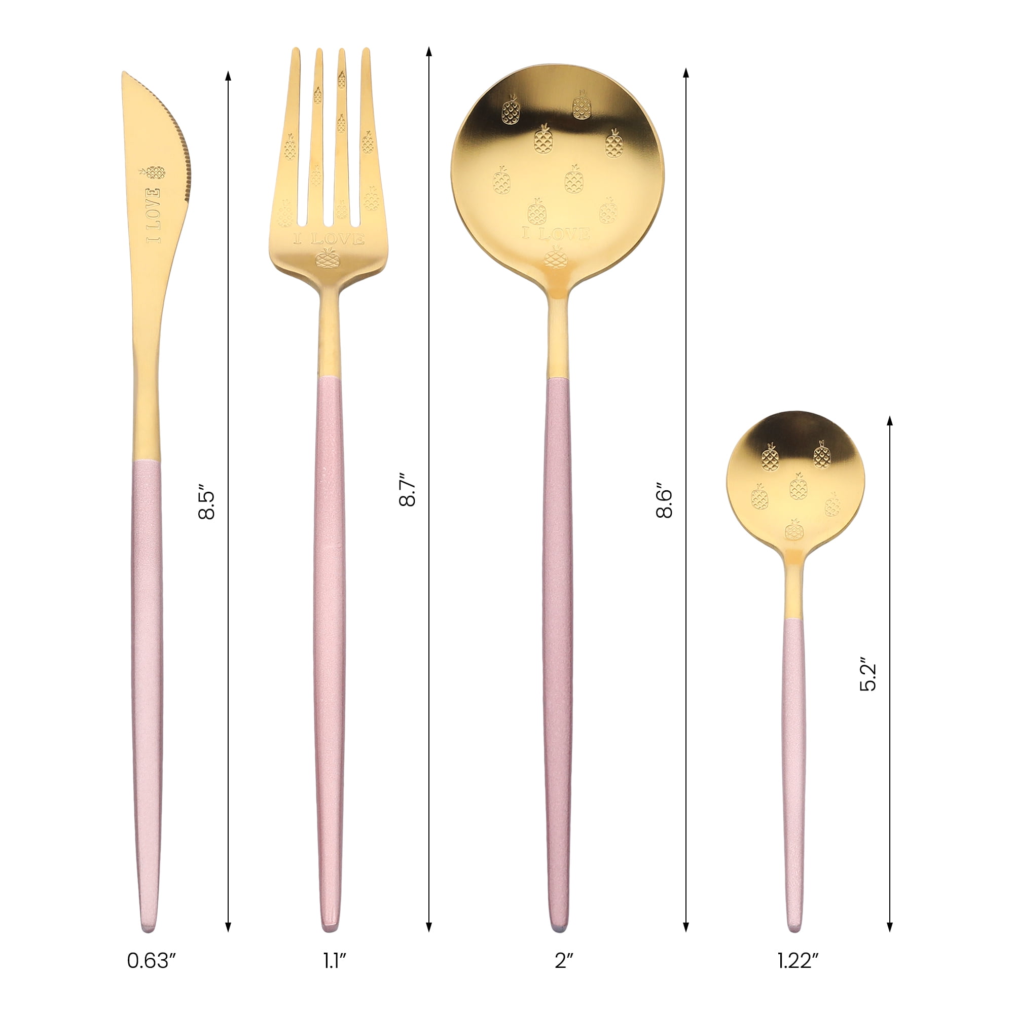 Unique Bargains 4 Piece Silverware Set, Stainless Steel Floral Flatware Set Pink 4
