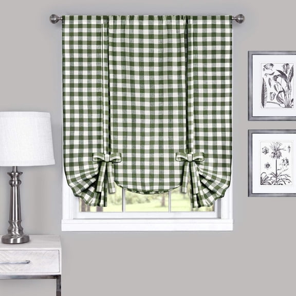 Ben&Jonah PrimeHome Collection Buffalo Check Window Curtain Tie Up Shade - 42x63 - Sage