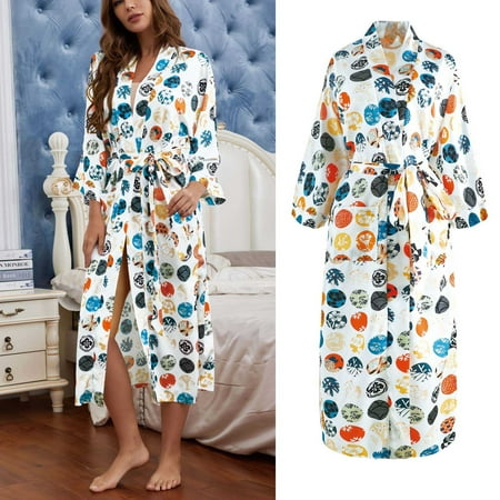 

Alueeu Womens Kimono Robe Cover Up Printed Sleepwear Satin Silky Nightgown Cute Womens Pajama Set