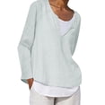 thumbnail image 2 of Lolmot Shirts for Women Solid Color V-neck Casual Loose Fitting Cotton Linen Long Sleeved Tops Blouse, 2 of 5