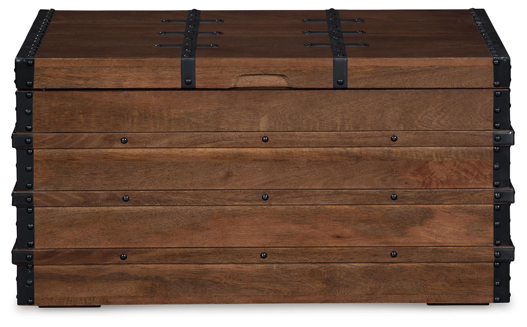 Signature Design by Ashley Kettleby Rustic Storage Trunk Coffee Table with Hinged Top - Brown Wood Finish
