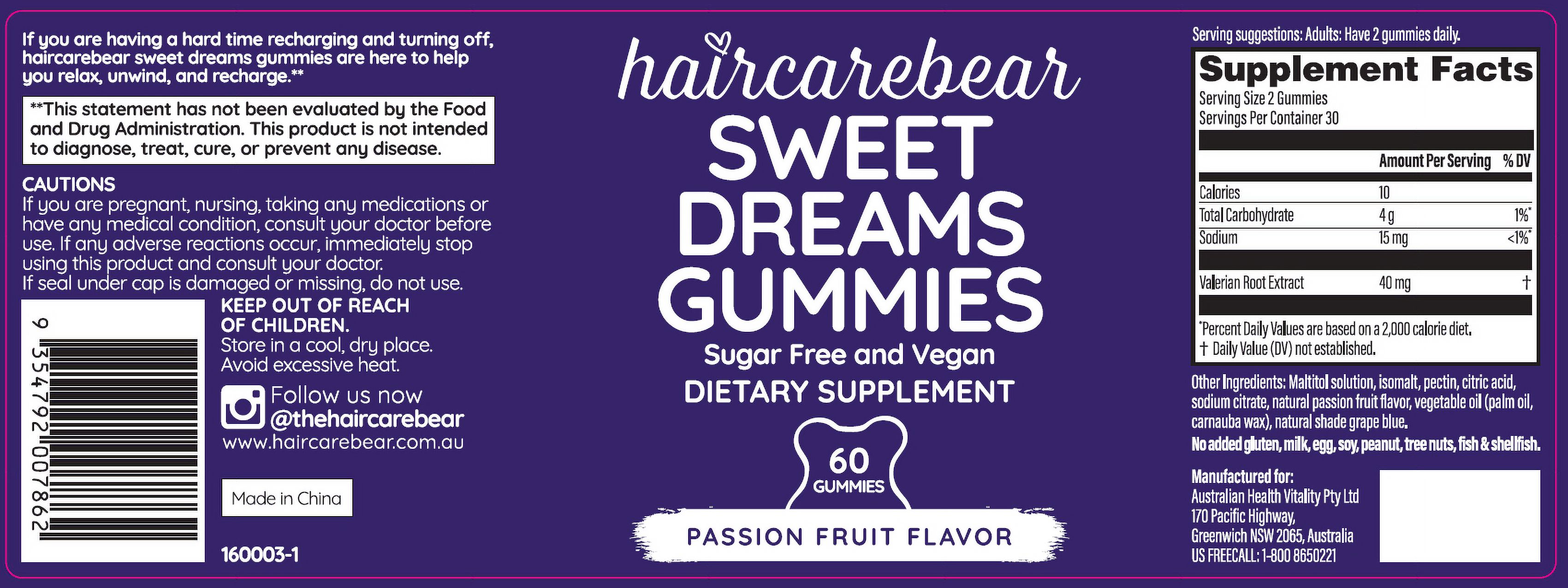 haircarebear Sweet Dreams Gummies with Valerian Root 60s