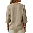 thumbnail image 5 of Gauze Tops Womens Summer Casual Linen Cotton Tunic Blouse 3/4 Sleeve Flowy V Neck Peasant Shirts Beach Tropical Vacation Tees Light Khaki S, 5 of 8
