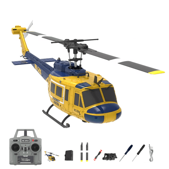 C032 UH-1 Huey 6CH Gyro Stabilized RC Helicopter - Flybarless Scale Model with Altitude Hold & Optical Flow, RC Helicopters for Adults, Yellow & Blue