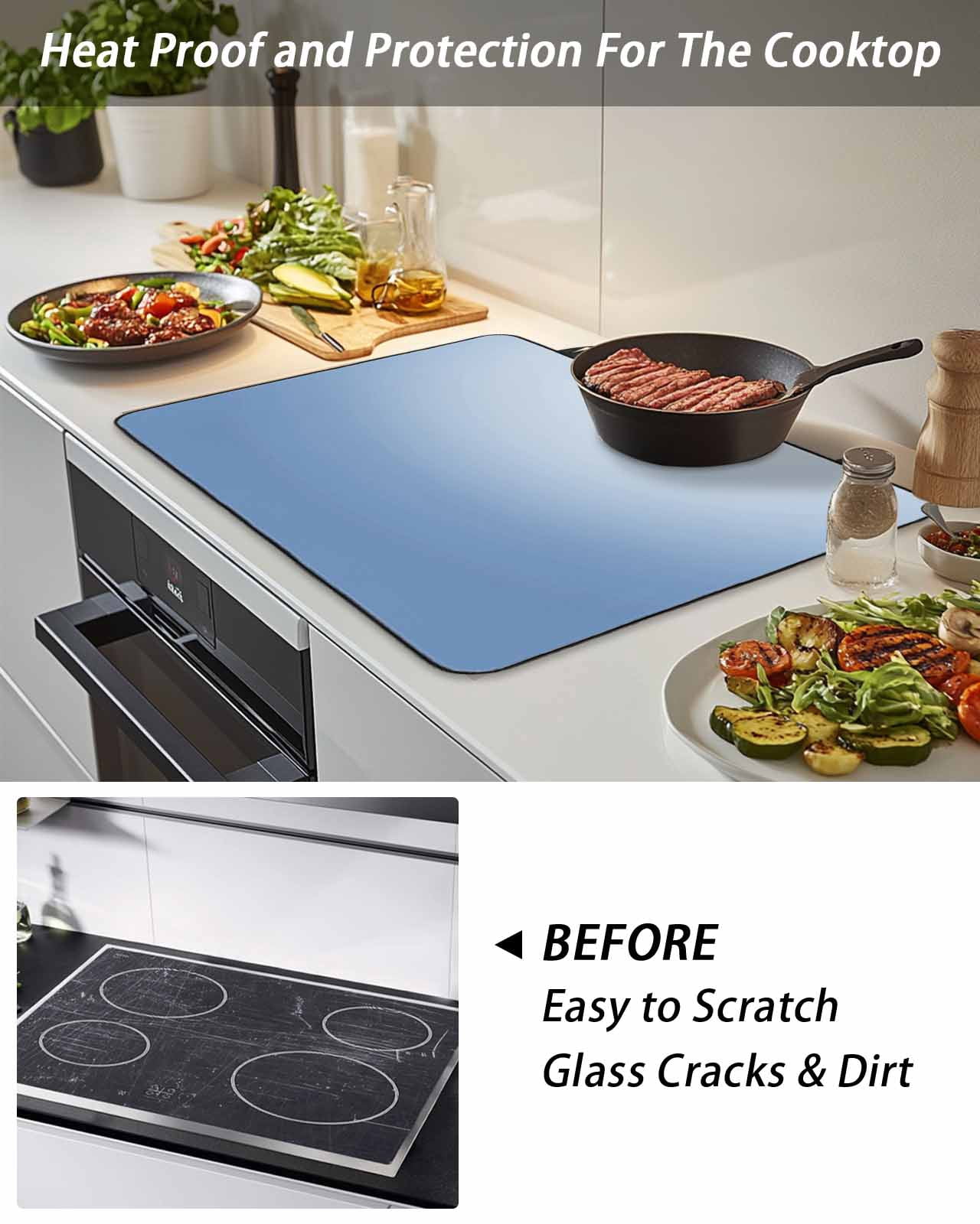 Stove Top Covers for Electric Stove, Blue Ombre Glass Stovetop Cover Protector, Modern Minimalist Gradient Aesthetic Induction Cooktop Protector Oven Mat for Kitchen Countertop 24"x21"