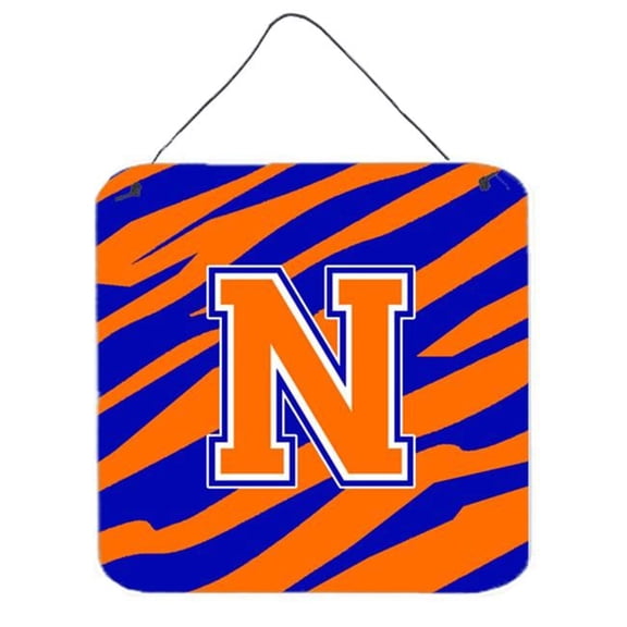 Letter N Initial Tiger Stripe - Blue Orange Aluminium Metal Wall Or Door Hanging Prints