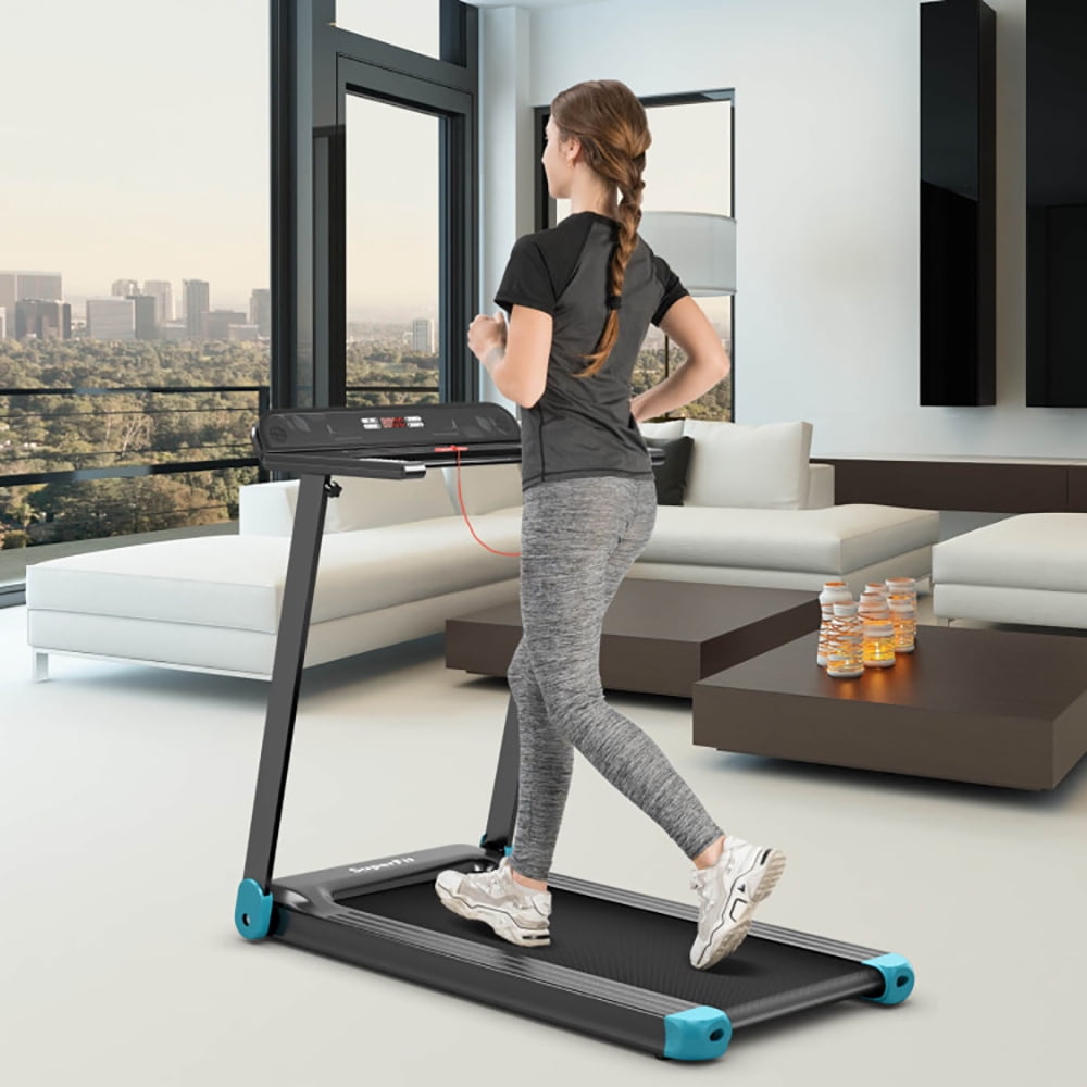 Topcobe Folding Electric Compact Walking Treadmill with APP Control Speaker, Indoor Fitness Equipment, Modern Sports Equipment-Blue