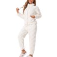 thumbnail image 4 of Conjuntos de pijama de mujer INSPIRE CHIC de franela de manga larga suaves y cálidos para invierno con bolsillos S Blanco, 4 of 6