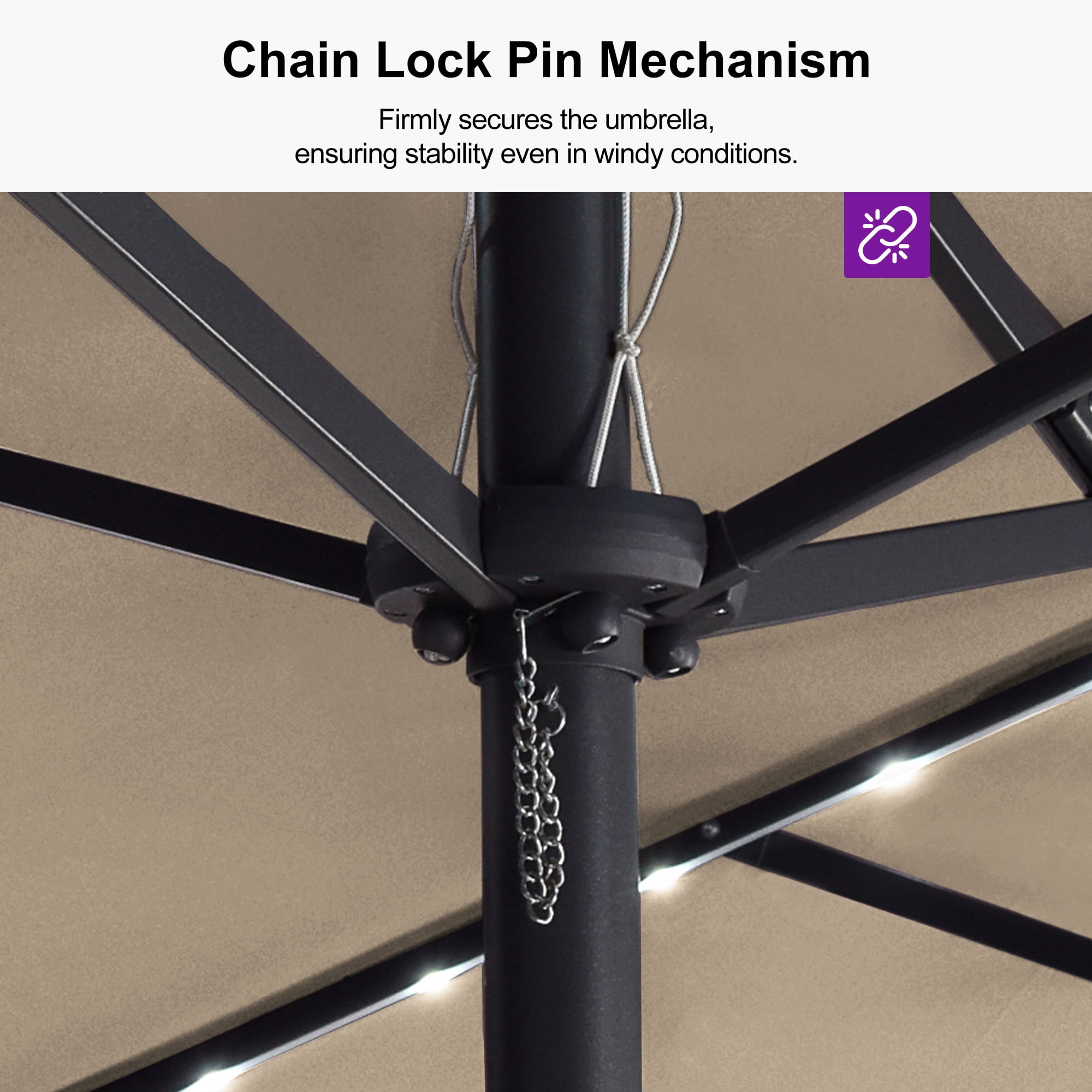 PURPLE LEAF 14ft Patio Umbrella with Solar Lights Double-Sided Outdoor Umbrella with Base and Crank Rectangle Market Table Umbrella for Pool Deck Backyard Garden, Khaki