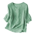 thumbnail image 6 of Oversized Tshirts for Women, Fashion Casual Solid Color Pleated Cotton and Linen Tops Shirts, Green XL, 6 of 9