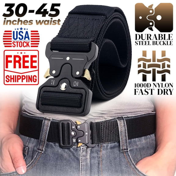 Outdoor Men's Nylon Belt Heavy Duty Quick-Release Buckle & Adjustable Hiking Waist Belts for Men