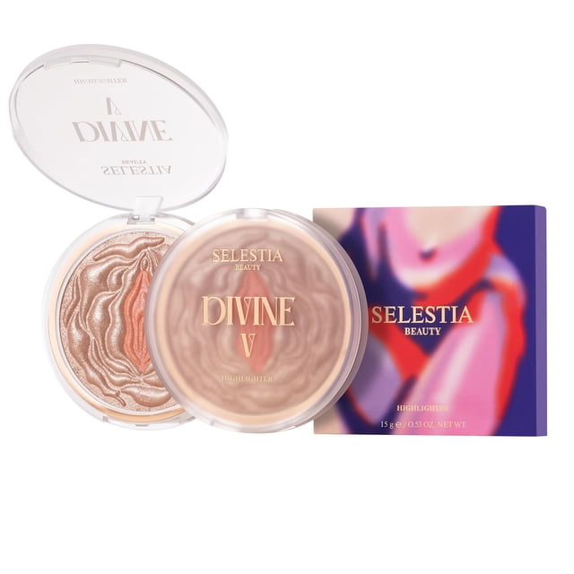 SELESTIA BEAUTY Resaltador en polvo de maquillaje Divine V - Resaltador en polvo para brillo radiante - Resaltador facial para todos los tonos de piel - Resaltador en polvo fácil de aplicar 0.53 oz