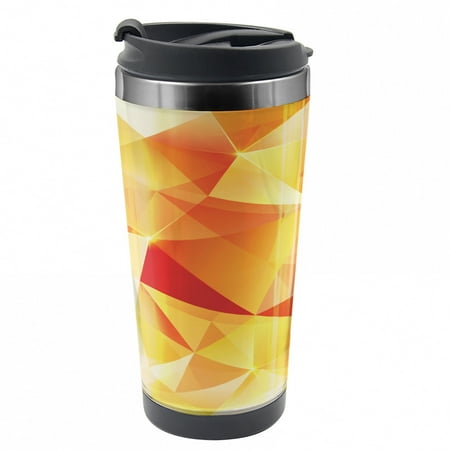 

Abstract Travel Mug Orange Triangles Art Steel Thermal Cup 16 oz by Ambesonne
