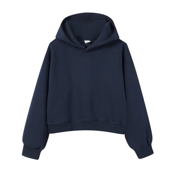 SWSMCLT Women's Long Sleeve Sweatshirt Crop Top Basic Loose Hooded Drop Shoulder Casual Comfy Sweatshirts Navy Large