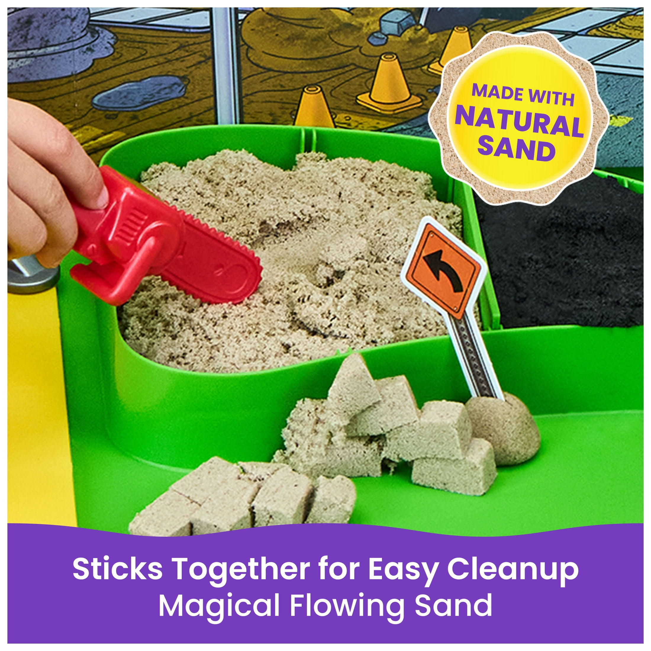 Kinetic Sand, Construction Zone with 1.75lb Sand, 2 Vehicles, Tools & Storage Case