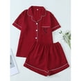 thumbnail image 2 of Women's Modern Pajama Set - Comfortable Short Sleeve Top & Elastic Waist Shorts, Lightweight Two-Piece Sleepwear,Red L, 2 of 4