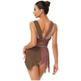 thumbnail image 2 of Nyeemya Women's Color Block Ruched Lyrical Dance Dress Sleeveless Irregular Skirt Leotard Ballet Dancewear Brown L, 2 of 5