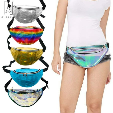 - GustaveDesign Women's Hologram Fanny Pack Waist Shiny Metallic Laser Bum Bag Waist Pouch (Gold)
