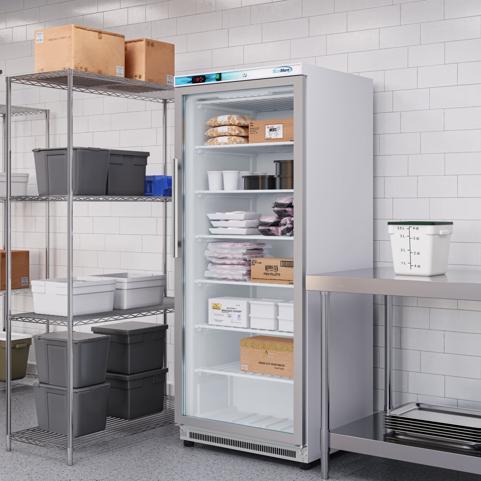21 Cu. Ft. Commercial  Freezer with Glass Door in White - Manual Defrost (KM-FMD20WGD)