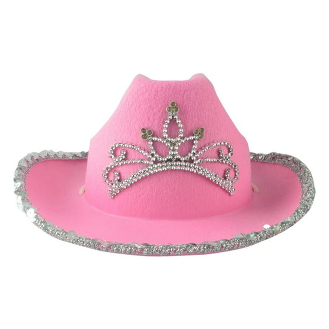 Sombrero de vaquero rosa con corona de ala ancha de fieltro para adultos, disfraz occidental para niñas y mujeres Lentejuela Rosa-B