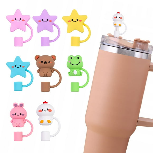 Set of 8 Animal Star Straw Covers for Stanley Cup - Fits 30/40oz Tumbler - Reusable, Dust Proof, and Stylish Straw Topper - Cup Accessories