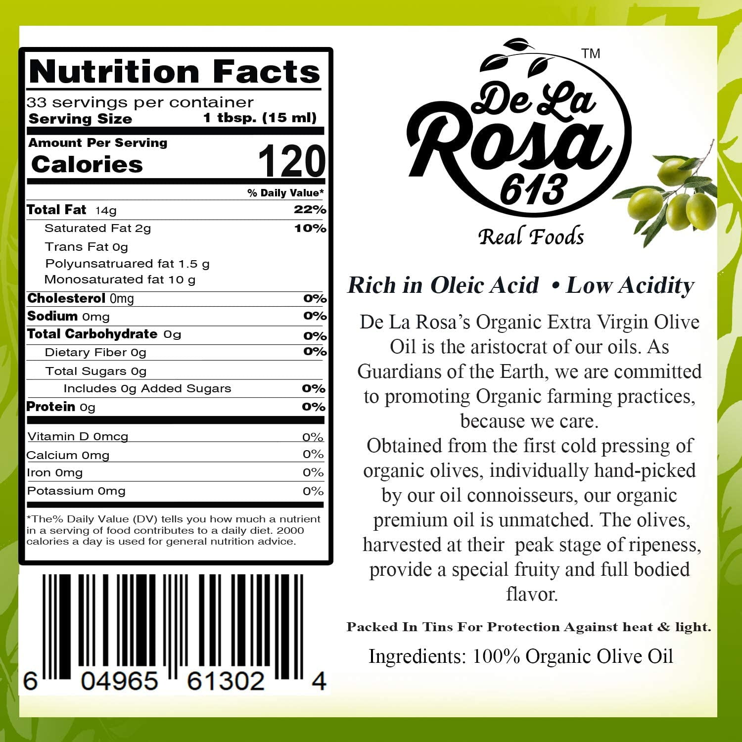 De La Rosa 613 Organic Extra Virgin Olive Oil & Raspberry Vinegar, 16.9 Oz (Pack of 2)