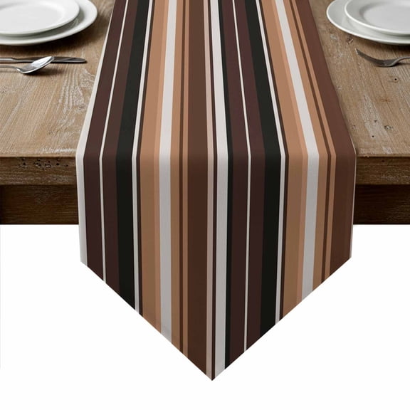 Brown Black Stripes Table Runner Linen Burlap Table Runner 72 Inches Long Farmhouse Vintage Abstract Lines Dresser Scarves for Kitchen Island Coffee Dining Room Party Holiday Decoration 13"x72"