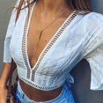 thumbnail image 2 of White Chiffon Sexy Women See through Lace Mesh Sheer Short Sleeve Crop Top T Shirt Blouse Tee, 2 of 5
