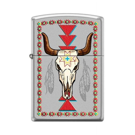 Zippo Lighter-Personalized Custom Message Engraved on Backside Longhorn and Feathers Satin Chrome Windproof Lighter #Z5492