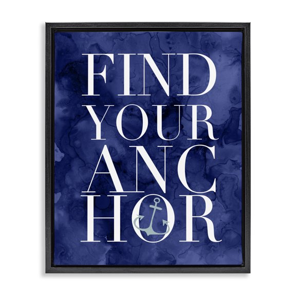 Stupell Industries Contemporary Find Your Anchor Ocean Theme Anchor Text Black Floating Frame Canvas Art, 17 x 21, by Lil' Rue