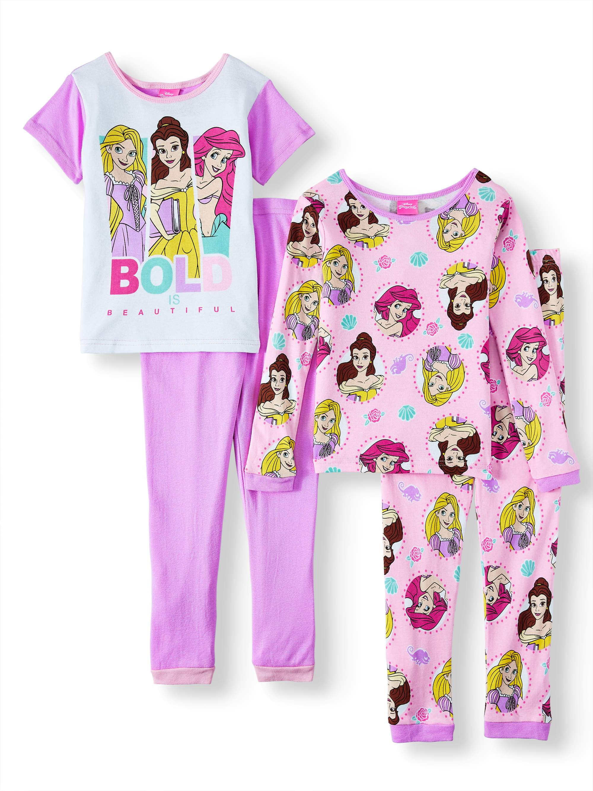 Disney Girls Multi Princess 4-Piece Cotton Pajama Set