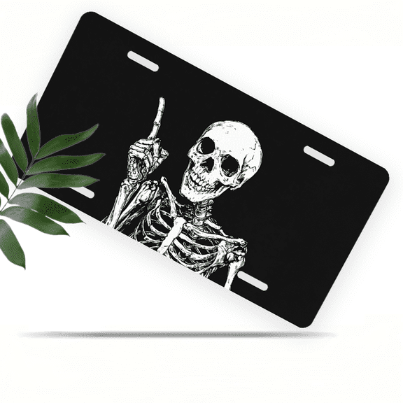 1 Pcs 2D Flat License Plate Covers & Frames, Skeleton with Index For Decorative Front, Waterproof For Decoration Aluminum License Plate Covers & Frames Cover For Men Women, 12" X 6"