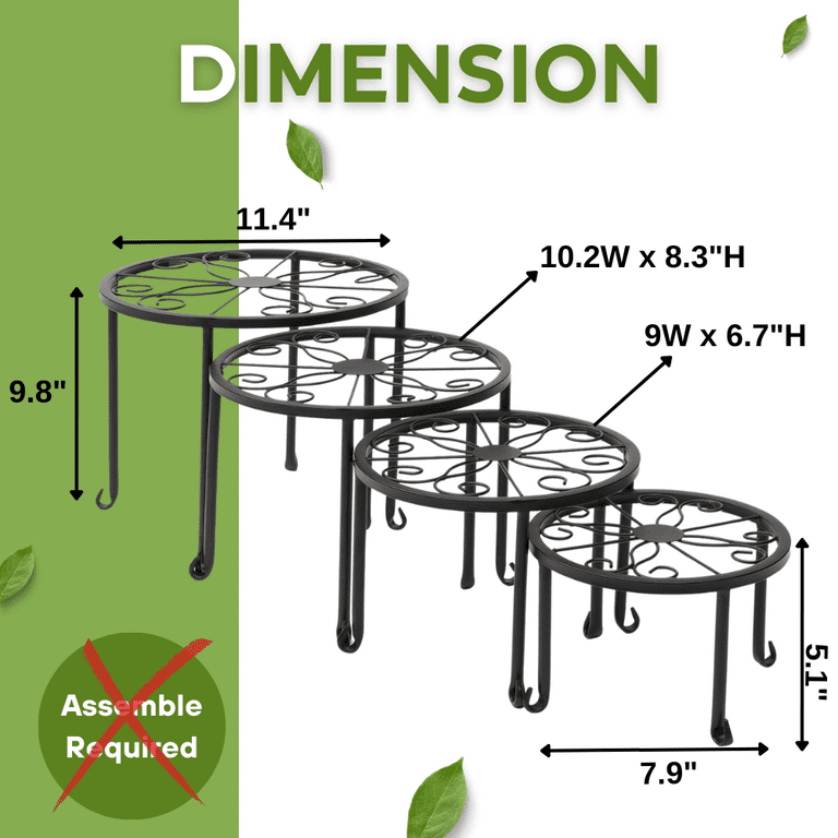Ktaxon 4 Pack Round Nesting Plant Stand with Scroll Pattern Black Ktaxon 4 Pack Round Nesting Plant Stand with Scroll Pattern Black