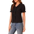 thumbnail image 4 of INSPIRE CHIC Women's Cherry Print Ruffle V Neck Short Sleeve Summer Blouses M Black, 4 of 7